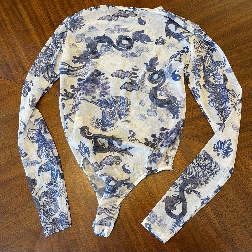 New without tags 90s inspired Asian sheer bodysuit - Picture 2 of 6